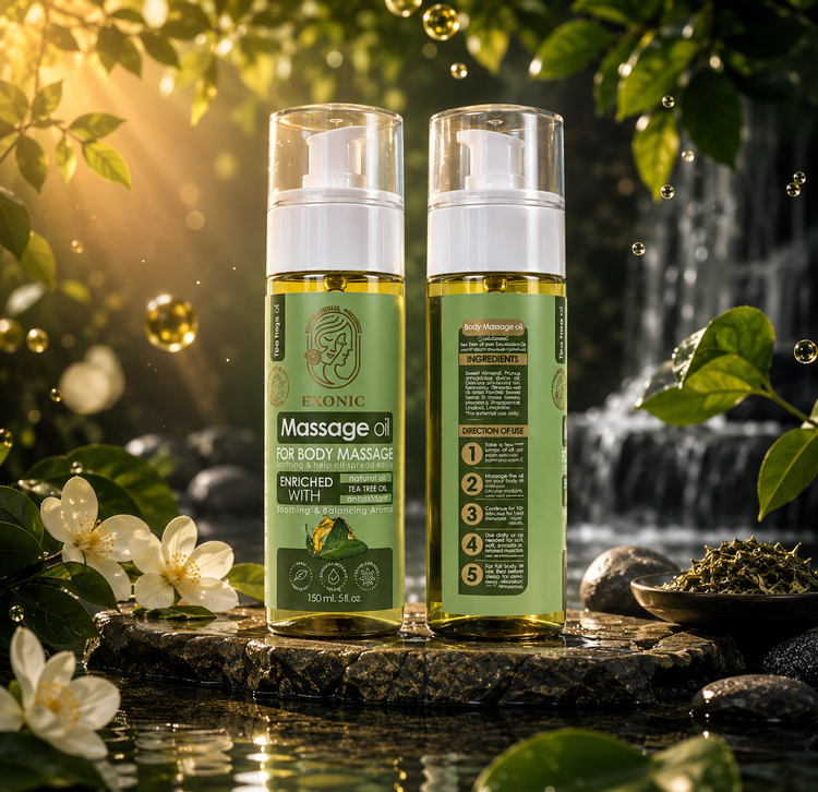 روغن ماساژ بدن اکسونیک حاوی روغن درخت چای و روغن اکالیپتوس