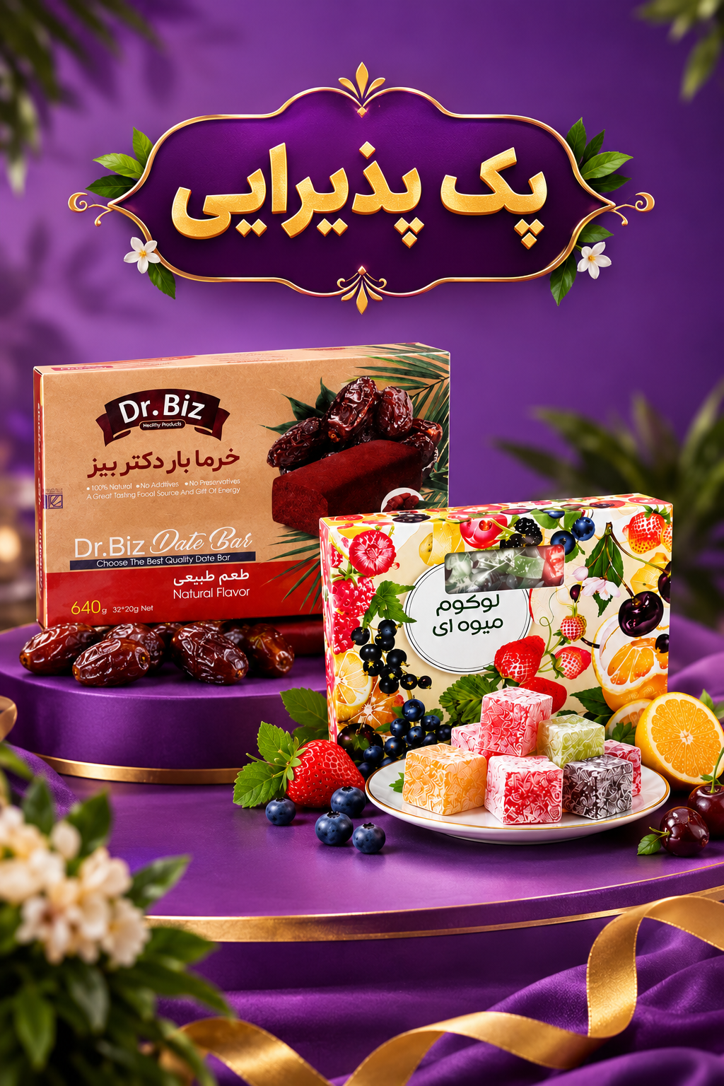 پک پذیرایی ویژه روستای سبز ترکیب میوه و خرما